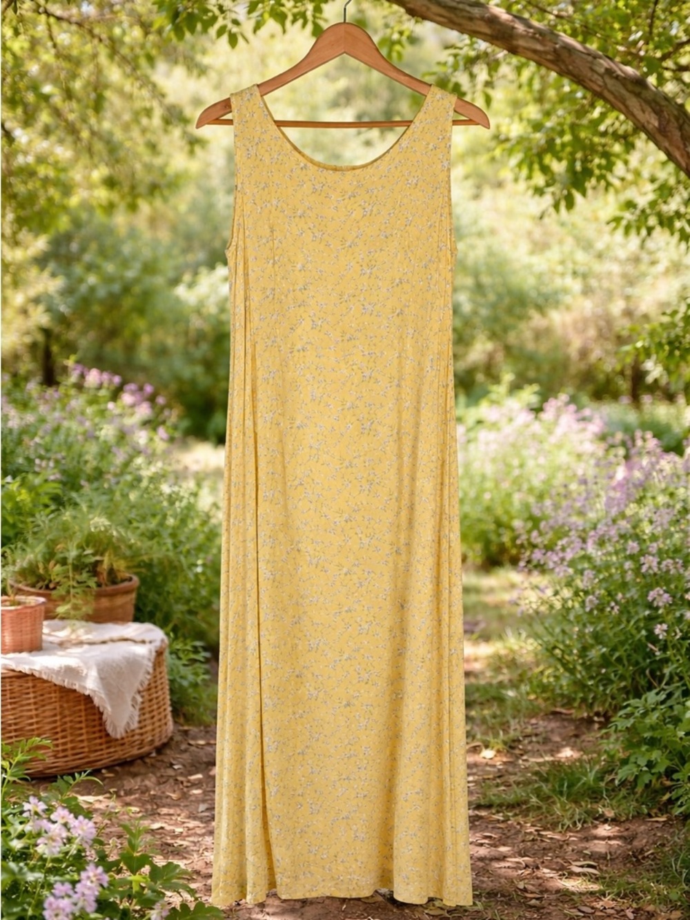 Jonathan Martin Yellow Floral Long Dress Cottagecore Size 14